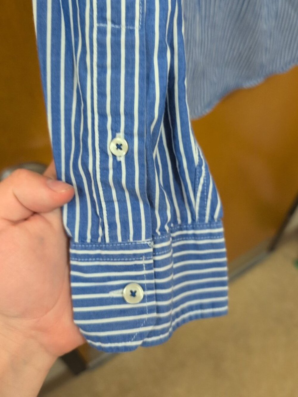 American Eagle Outfitters Shirt Men's S Blue White Long Sleeve Polo Striped Logo - Picture 5 of 8